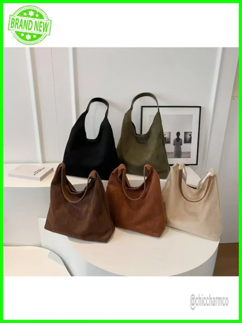 Faux Suede Hobo Bag - Slouchy Shoulder Tote for Women
